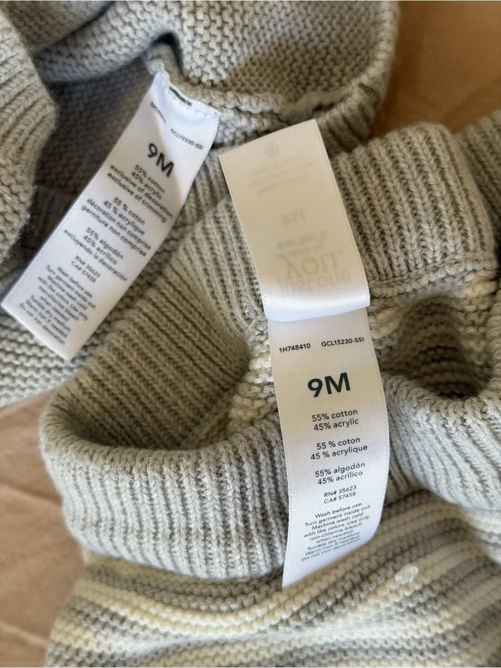 Carter's Light Gray Knit Baby Sweater 9M